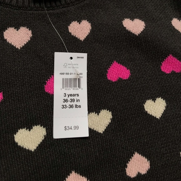 Gap Toddler Girl Gray and Pink Heart Pattern Crew Neck Sweater Size 3T NWT - Picture 8 of 9